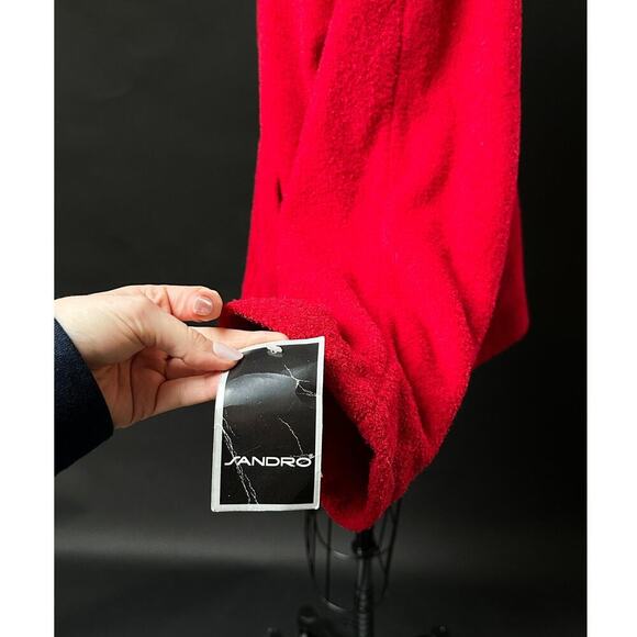 NWT 90s Y2K Sandro Fuzzy Red Hooded Oversized Jacket Coat large - Picture 6 of 7